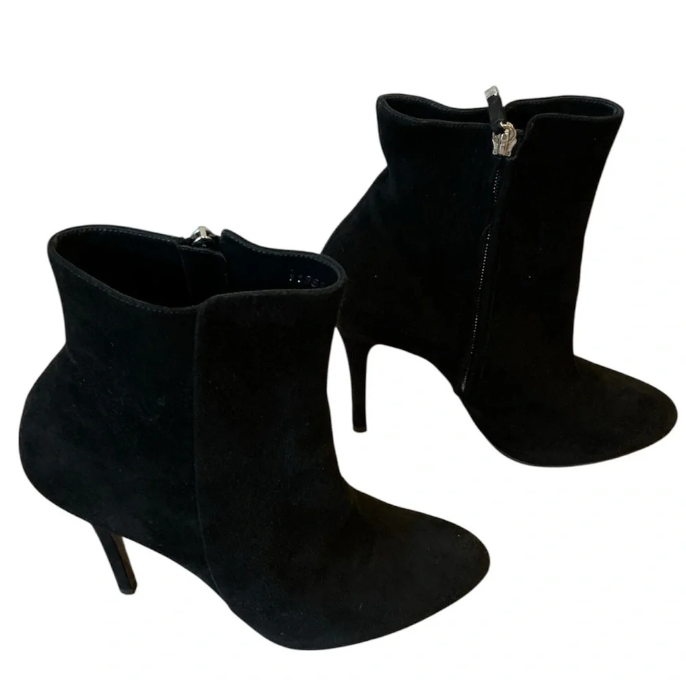 Ralph Lauren Black Suede Stiletto Ankle Boots Purple Label Made in Italy Sz 8.5